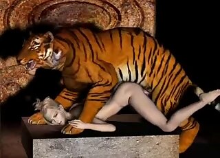Tiger porn scene showing a big-dicked animal fucking her deeply