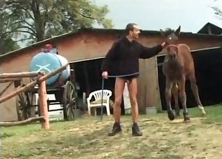 Masculine zoophile is smelling farm animal's butthole